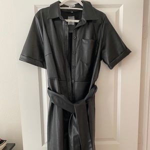 Black faux leather trench dress